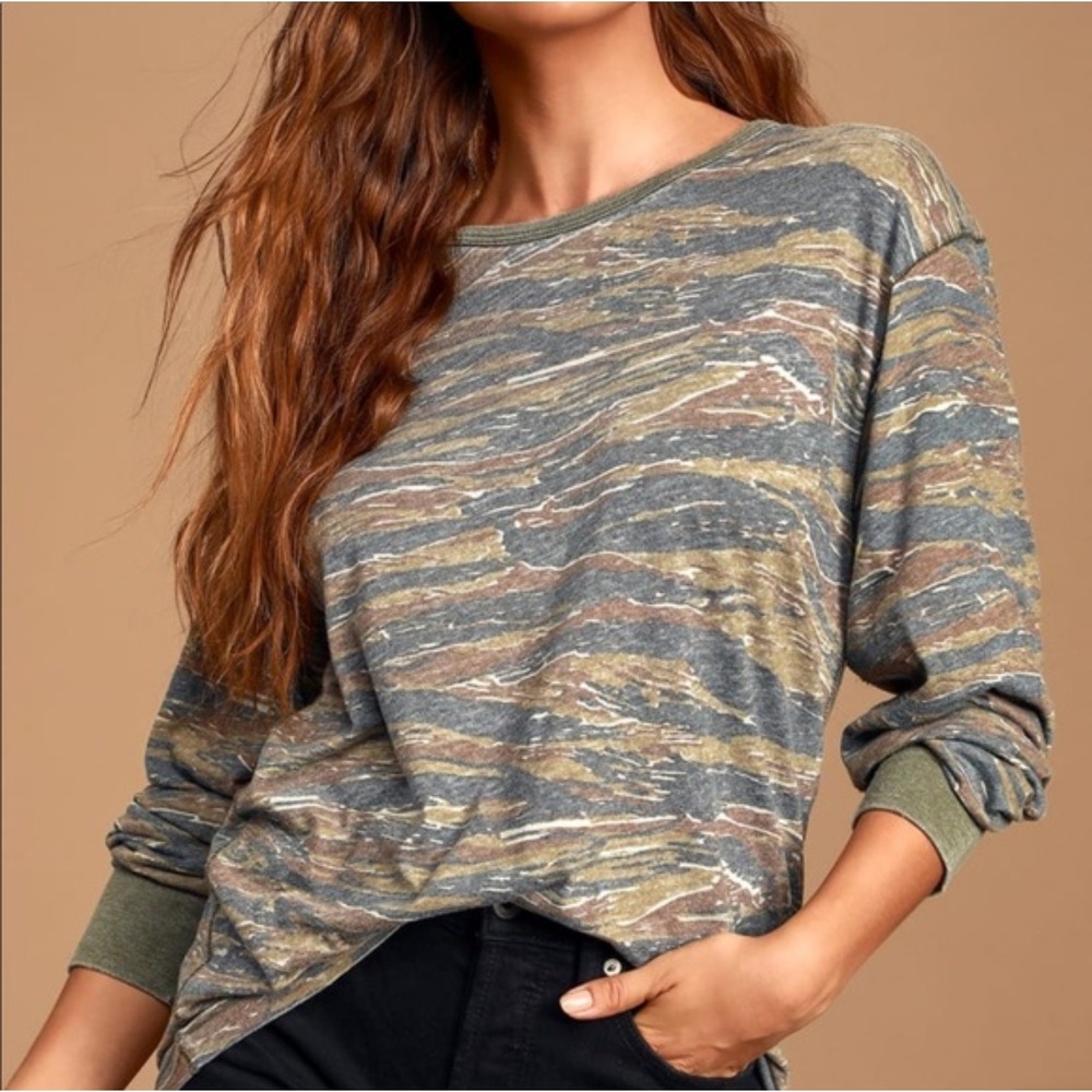 We The Free People Tiger Camo Long Sleeve Tunic Shirt Women's Medium Oversized